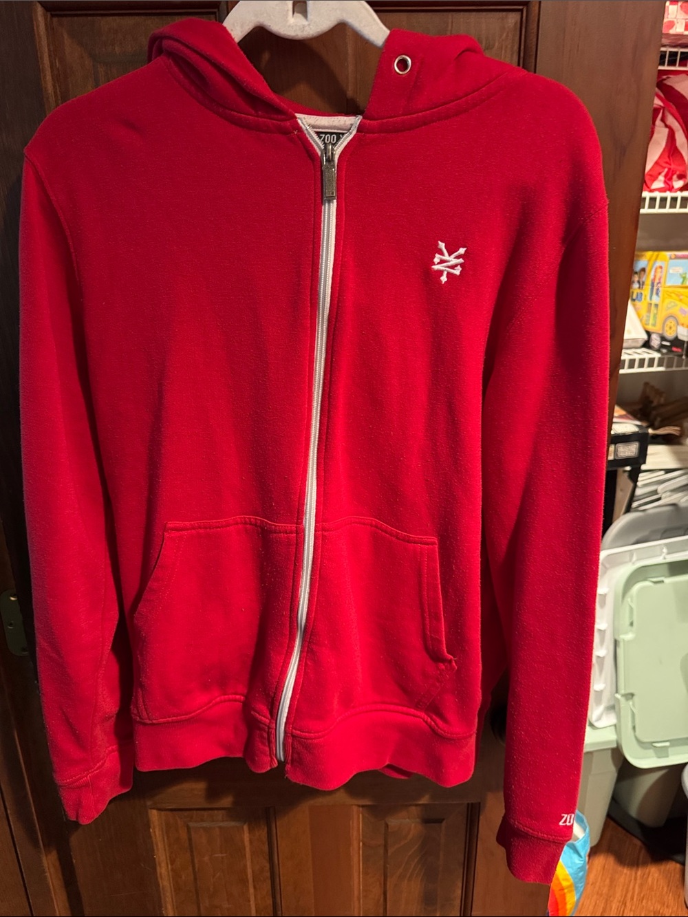 Zoo York Red Hoodie with White Trim and Zip